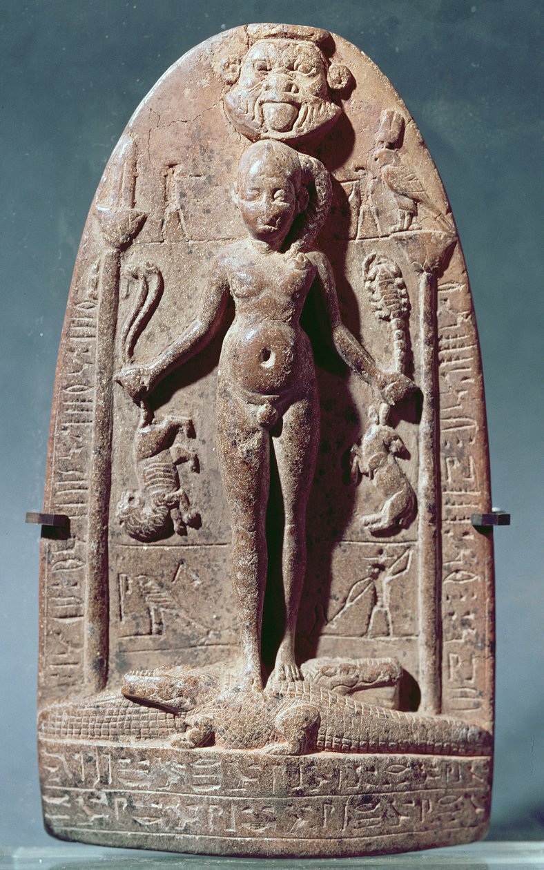 Cippus, der Horus als Kind auf Krokodilen stehend darstellt von Egyptian Ptolemaic Period