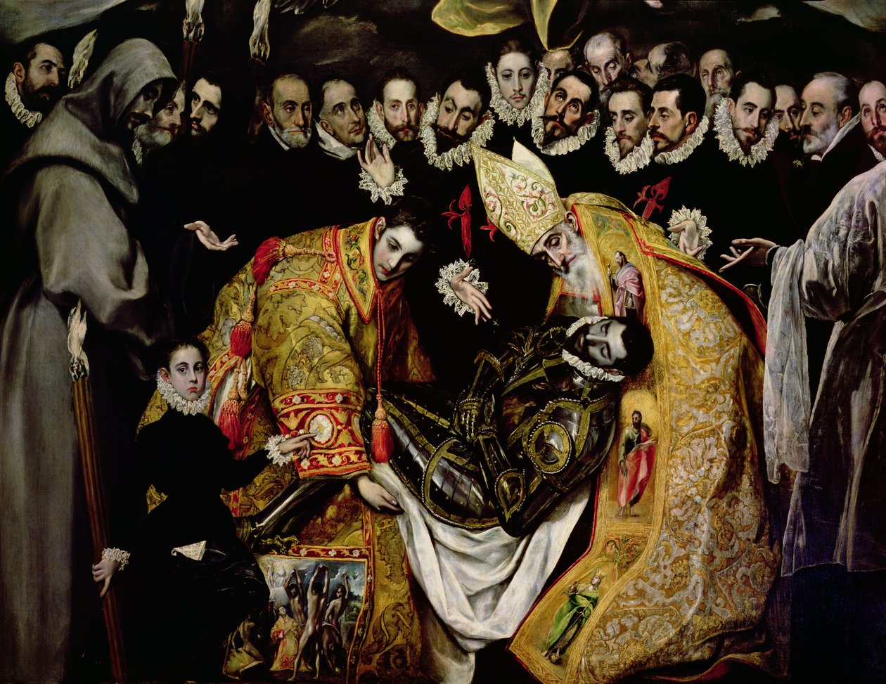 Das Begräbnis des Grafen Orgaz, aus einer Legende von 1323 (Detail) von El Greco