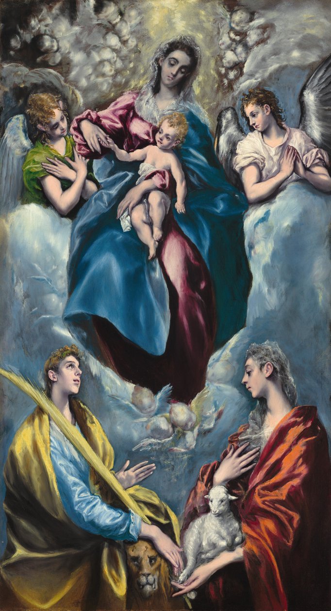 Madonna mit Kind und den Heiligen Martina und Agnes, 1597-1599 von El Greco