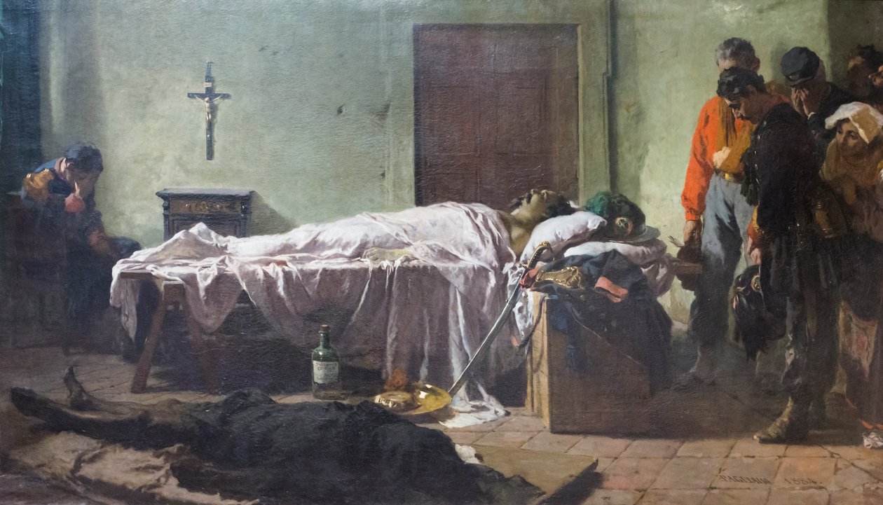 Der Leichnam von Luciano Manara, besucht von Soldaten von Eleuterio Pagliano