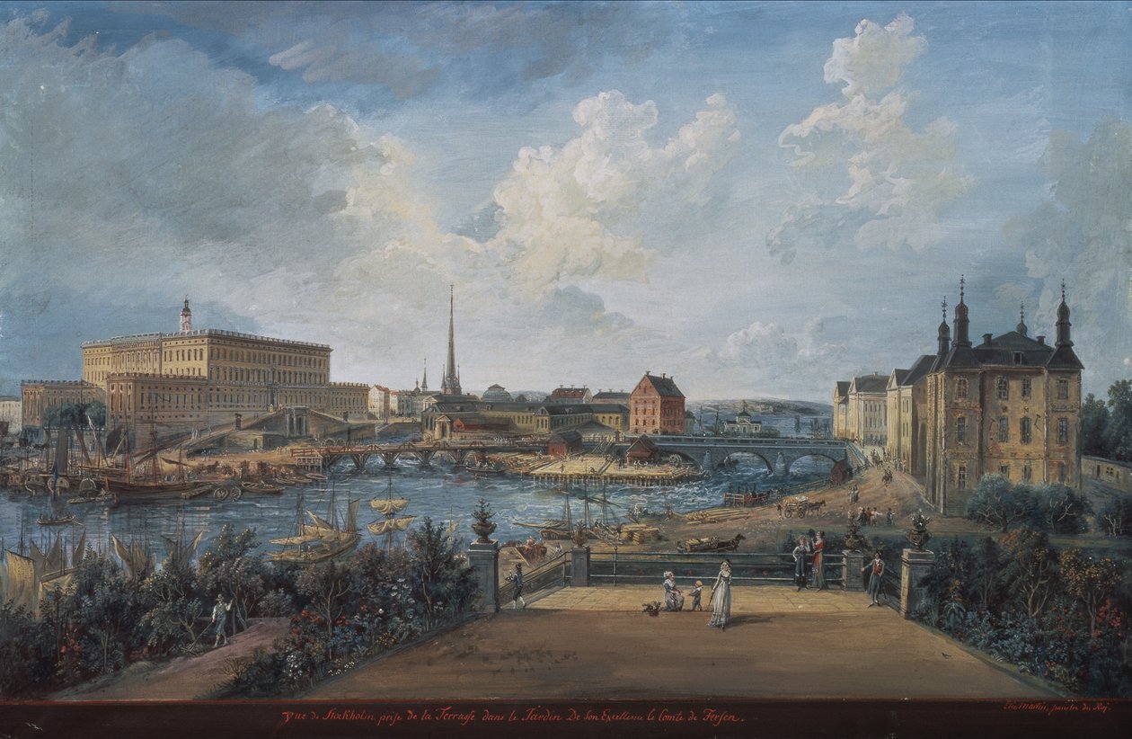 Blick auf Stockholm von der Fersen-Terrasse mit dem Palast Makalos von Elias Martin