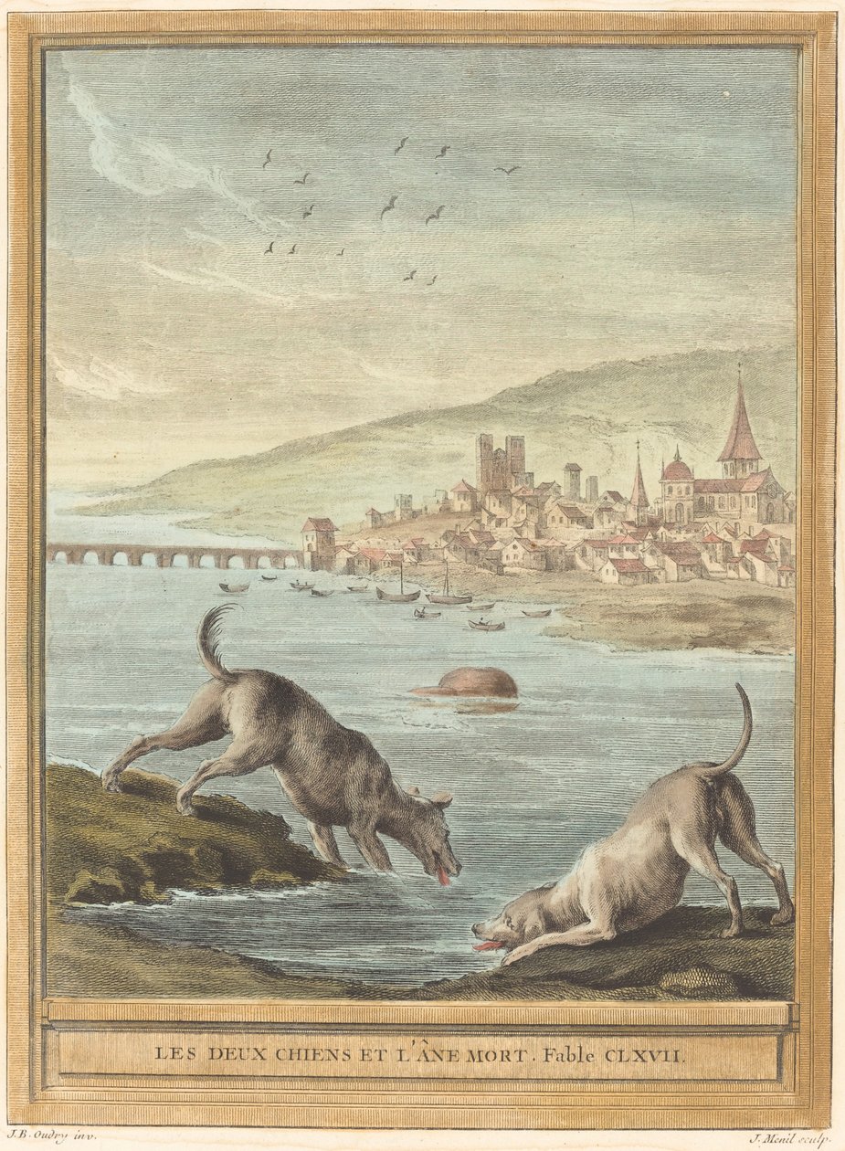 Die zwei Hunde und der tote Esel von Elie du Mesnil after Jean Baptiste Oudry