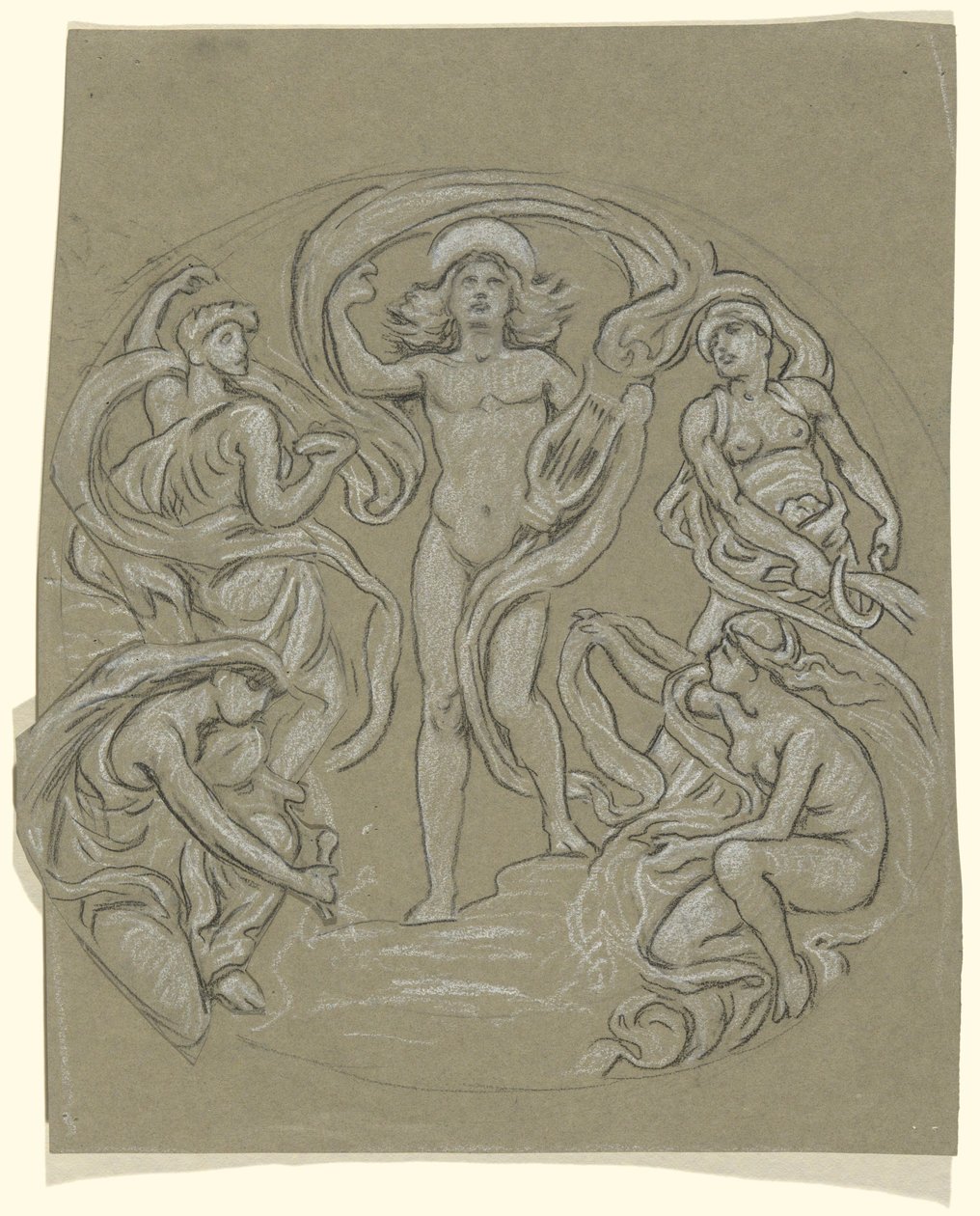 Studie für den Mittelkreis der Huntington-Decke: Apollo und Gefolge von Elihu Vedder