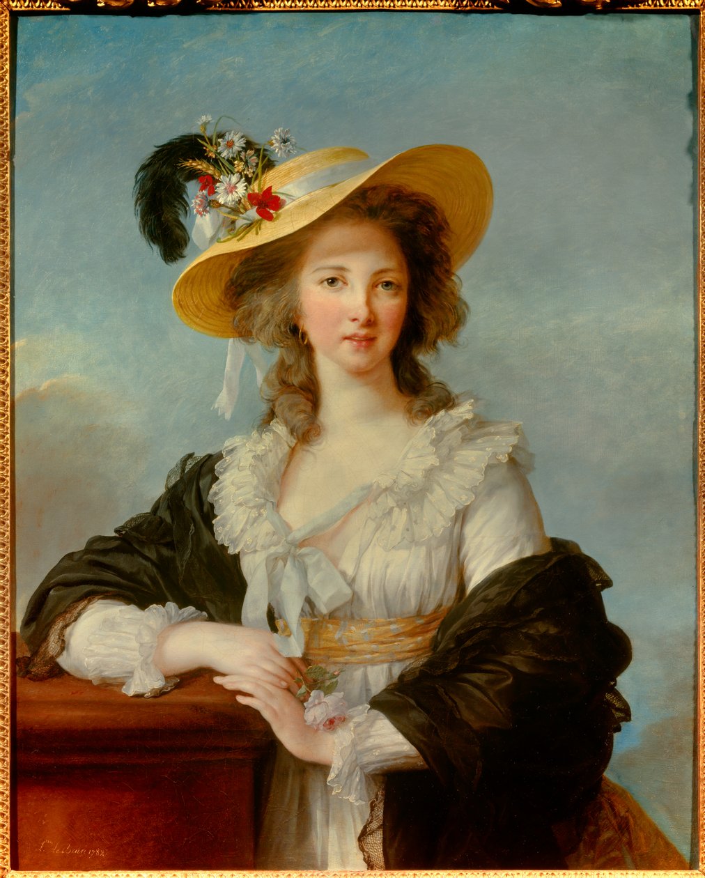 Porträt von Yolande Gabrielle Martine de Polastron, Herzogin von Polignac mit Strohhut von Elisabeth Louise Vigee Lebrun