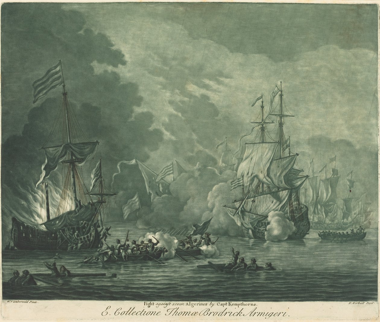 Kampf gegen sieben Algerier von Elisha Kirkall after Willem van de Velde the Elder