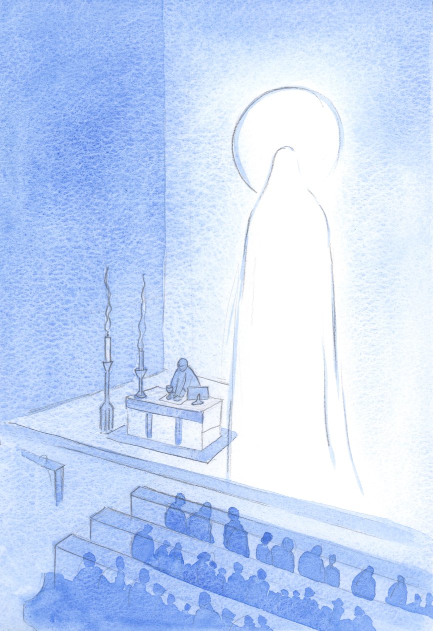 Christus und seine heilige Mutter leben jetzt im Himmel, glorreich. So verherrlicht zu sein bedeutet, majestätisch und in jeder Hinsicht vollkommen zu sein. von Elizabeth Wang