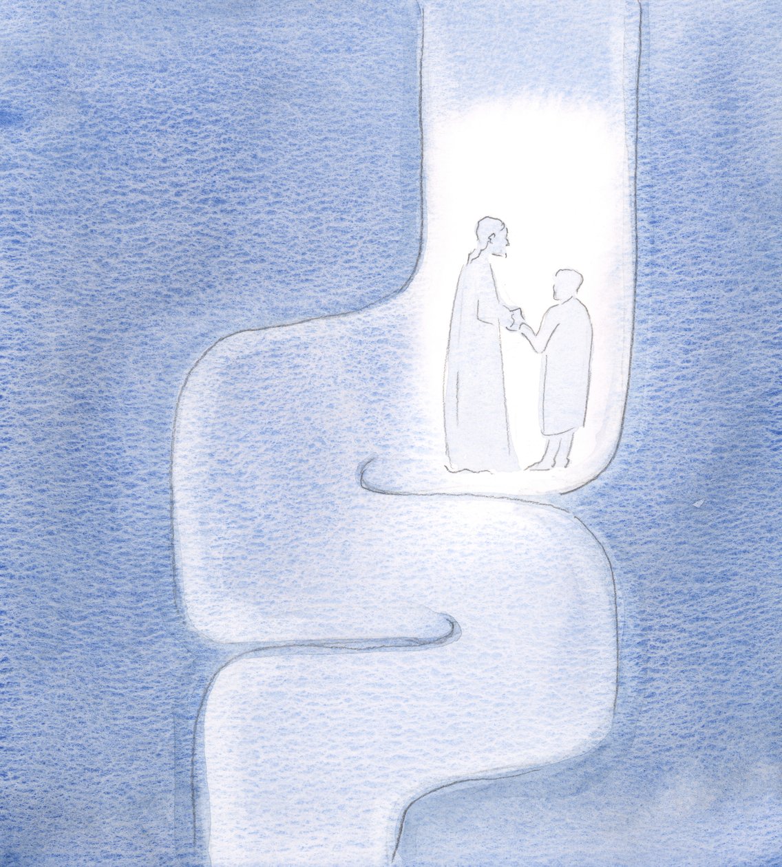 Ich sah, dass Christus mich auf meinen Reisen hält, während wir zum Vater weiterziehen, als ob wir durch verdrehte Tunnel reisen von Elizabeth Wang