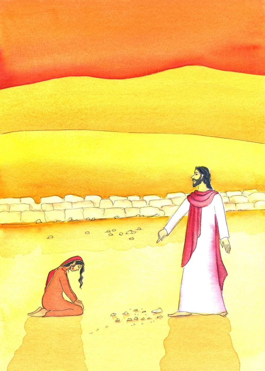 Jesus vergibt der Frau, die beim Ehebruch ertappt wurde von Elizabeth Wang