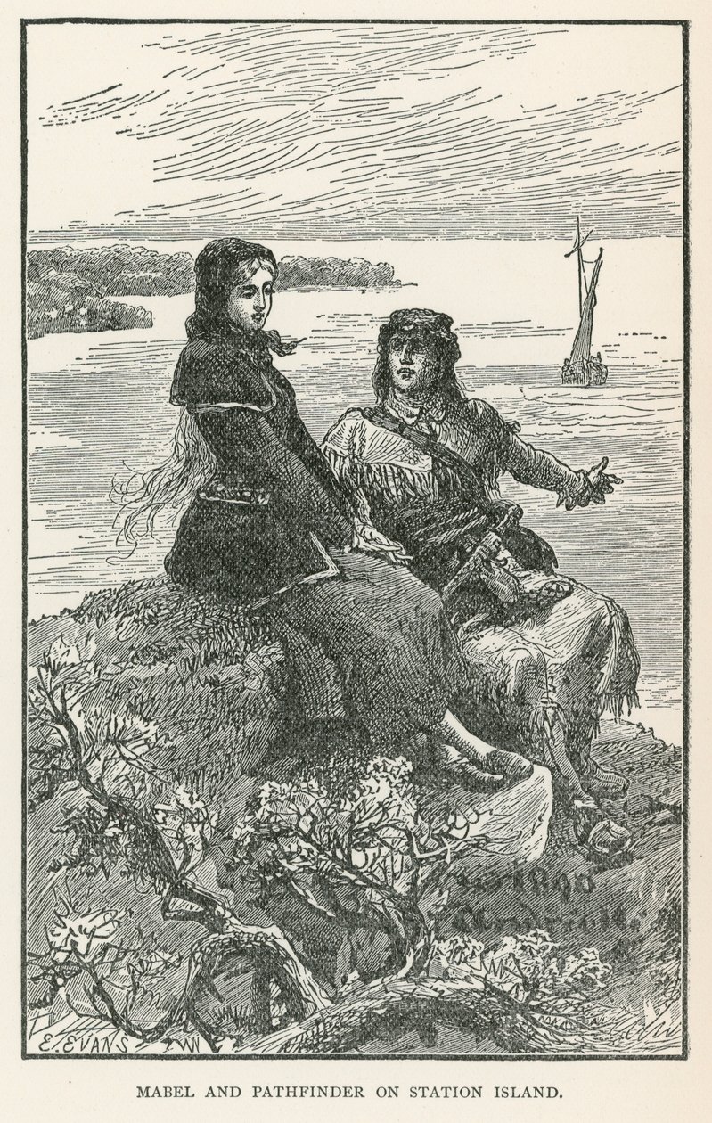 Mabel und Pathfinder auf Station Island (Gravur) von Elviro Michael Andriolli