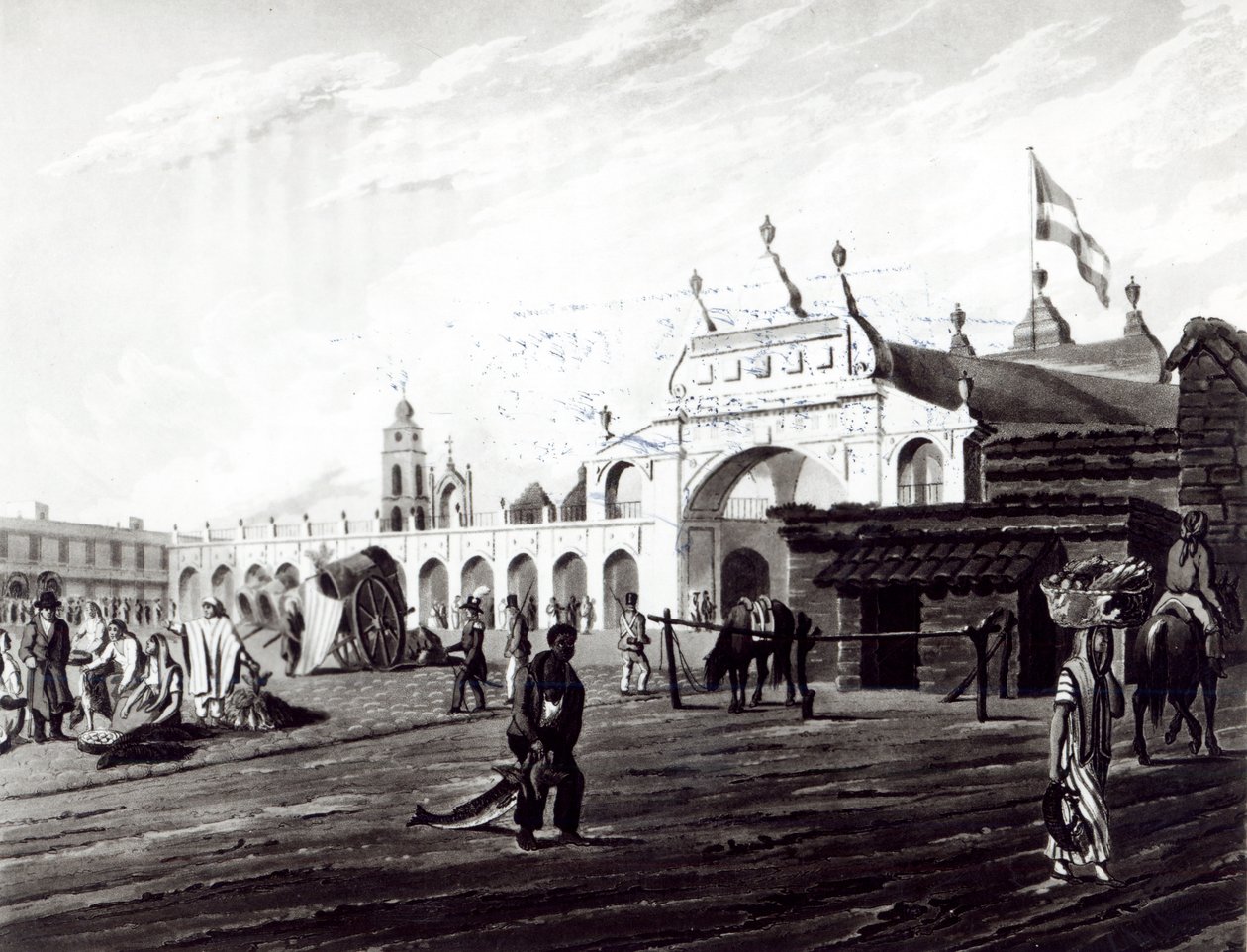 Marktplatz, graviert von Daniel Havell, 1820 von Emeric Essex Vidal