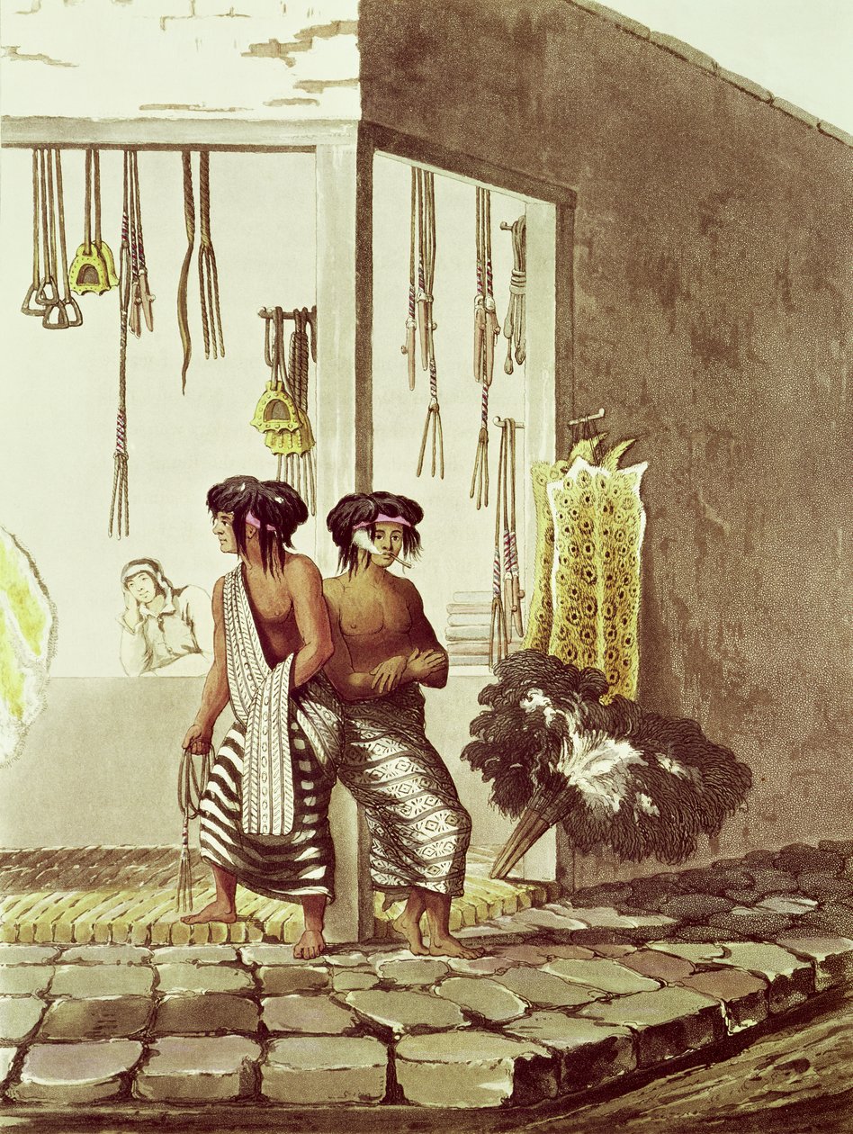 Pampa-Indianer in einem Geschäft auf dem Indianermarkt von Buenos Aires, aus 