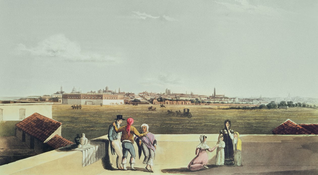 Gesamtansicht von Buenos Aires von der Plaza del Toros, aus Malerische Illustrationen von Buenos Aires und Montevideo, 1820 von Emeric Essex after Vidal