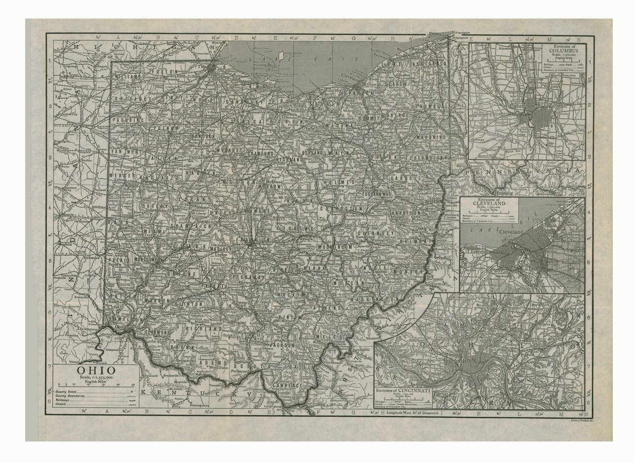 Karte von Ohio, USA, ca. 1910er Jahre von Emery Walker