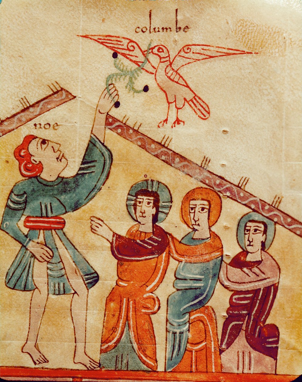 Noah nimmt den Olivenzweig aus dem Schnabel der Taube von Emeterio the Monk