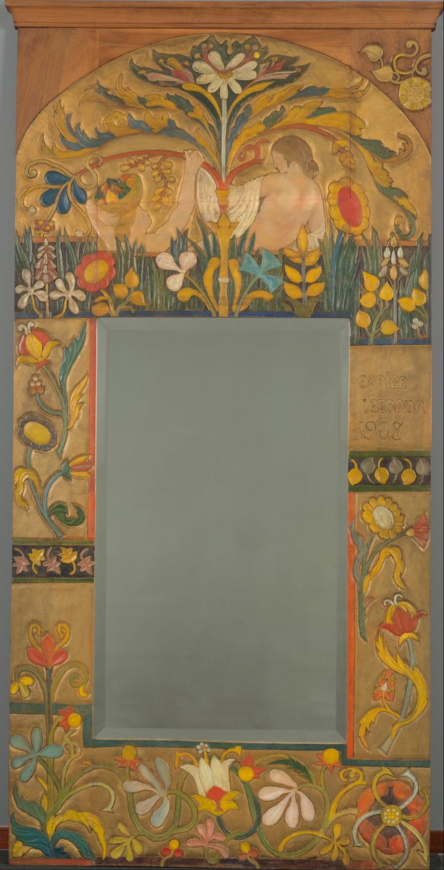 Spiegelrahmen verziert mit Pflanzen, Blumen und zwei Frauenfiguren von Emile Bernard