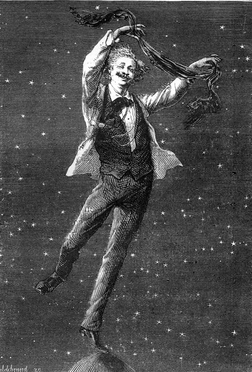Illustration aus Jules Vernes Roman „Rund um den Mond“, Zeichnung von Emile Bayard, Hetzel-Ausgabe/Voyages extraordinaire 1870 von Emile Antoine Bayard