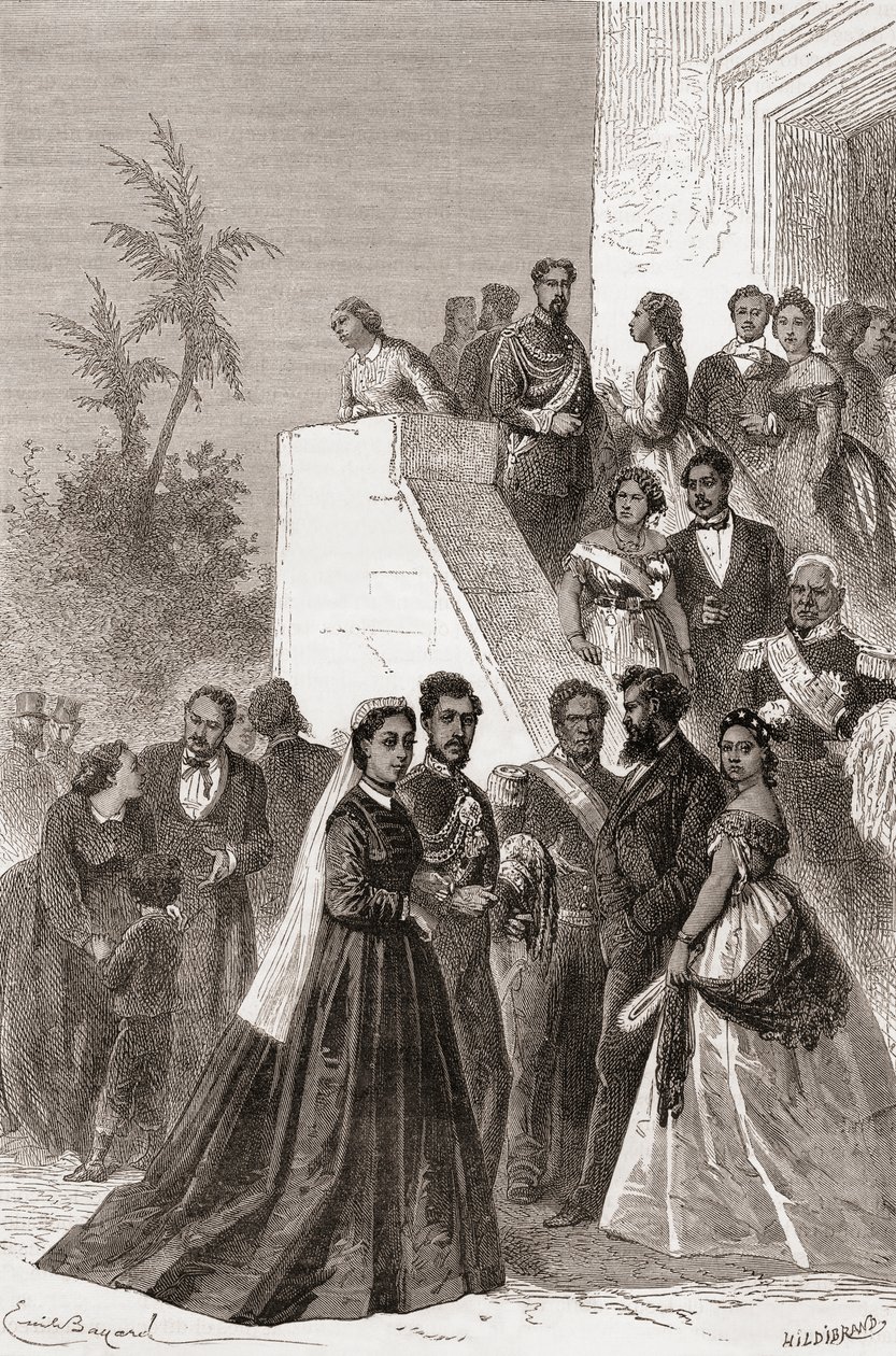 Kamehameha V., Mitte, mit seiner Familie, Illustration aus 