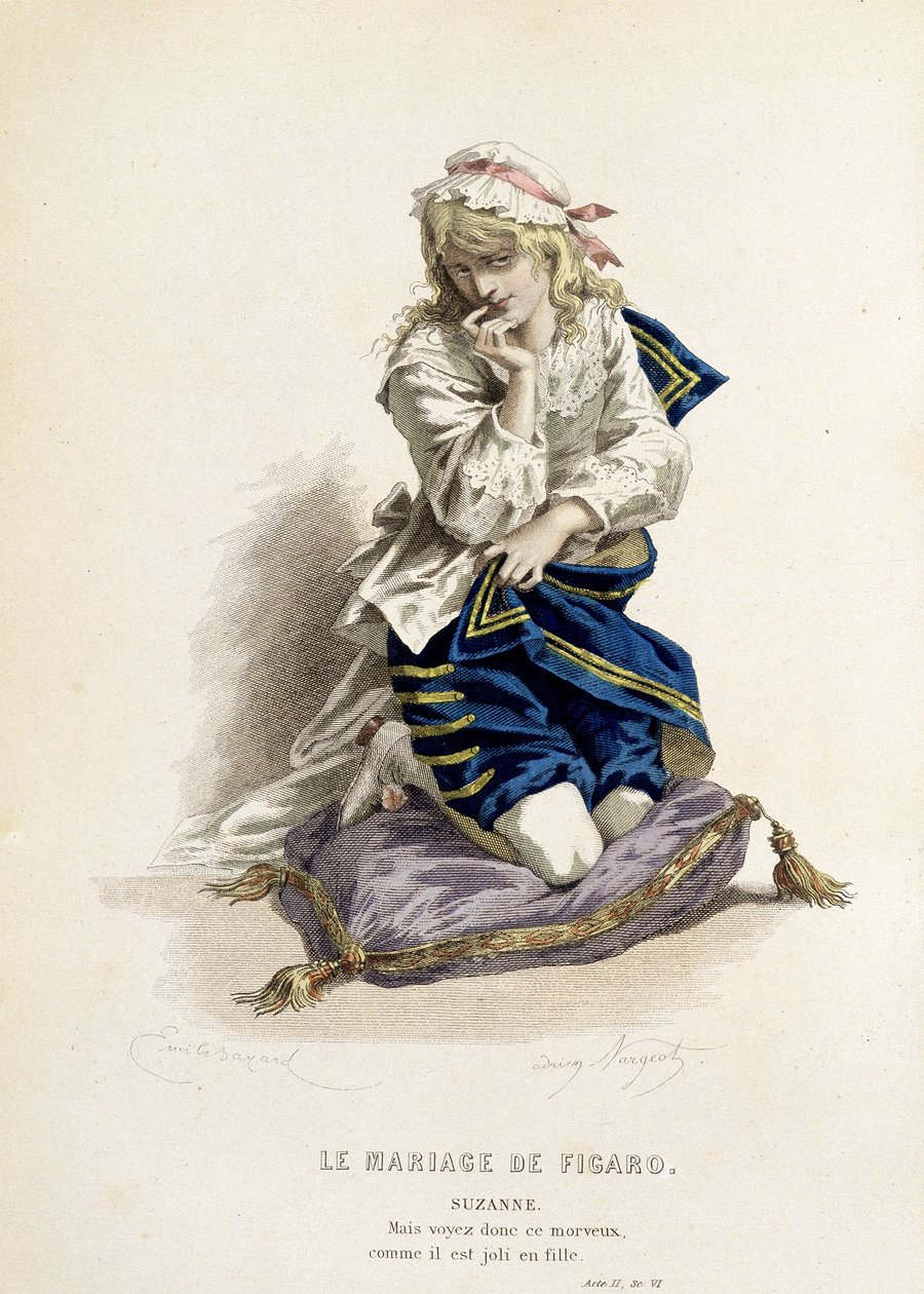 Suzanne in „Le mariage de Figaro“ - in „Oeuvres complètes de Beaumarchais“, Zeichnungen von Emile Bayard, ed. Laplace Sanchez & cie, Paris von Emile Antoine Bayard