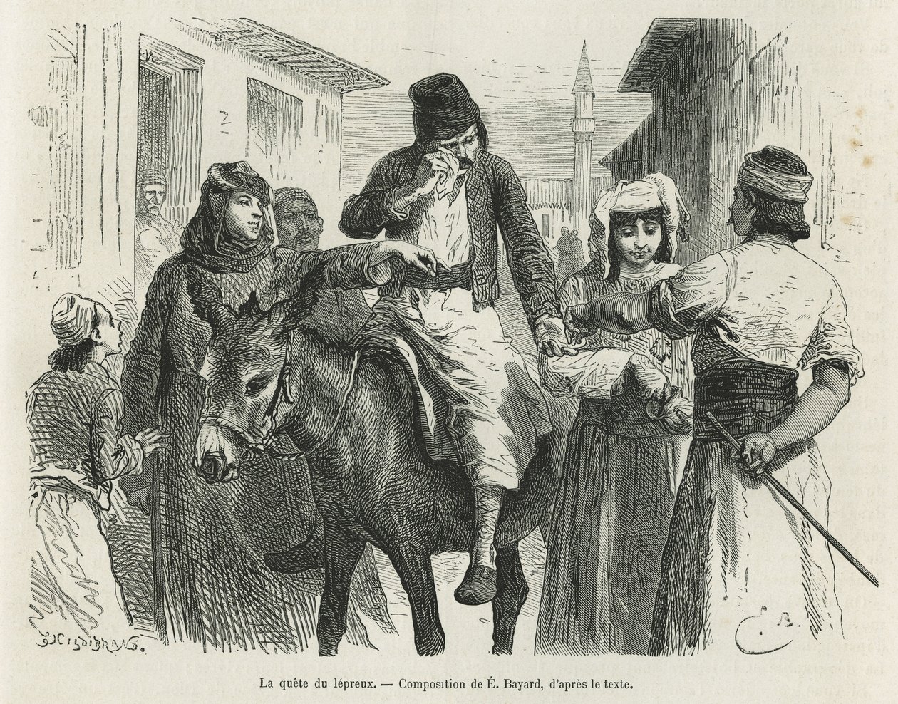 Die Leproux-Quest in Chio, Zeichnung von Emile Bayard, zur Illustration der Geschichte „Die Insel Chio“ (Osttürkei), 1877, von Dr. A. Testevuide. Gravur in Le Tour du Monde von Emile Antoine Bayard