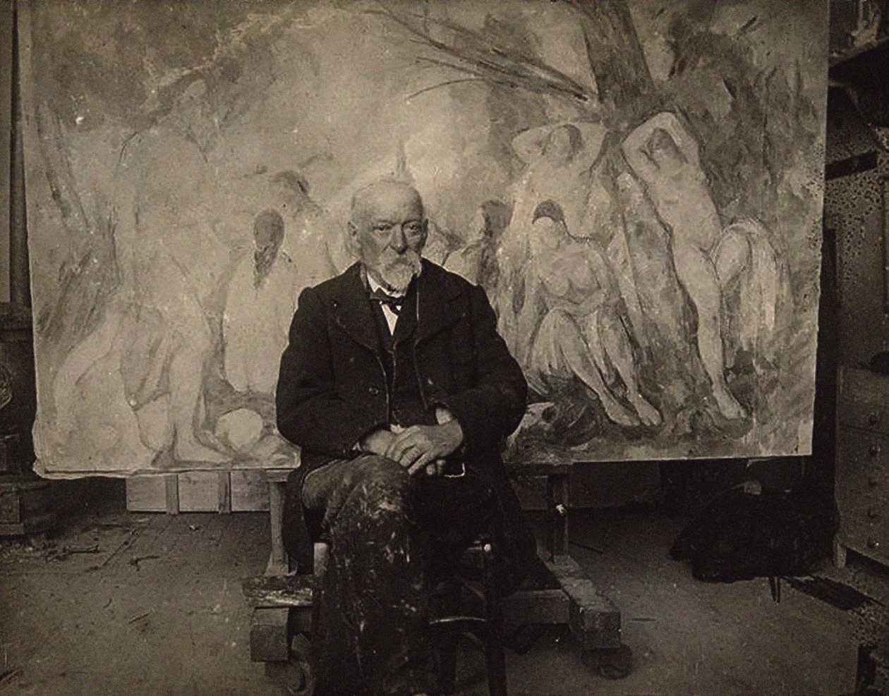Paul Cézanne in seinem Atelier in Les Lauves, 1904 von Emile Bernard