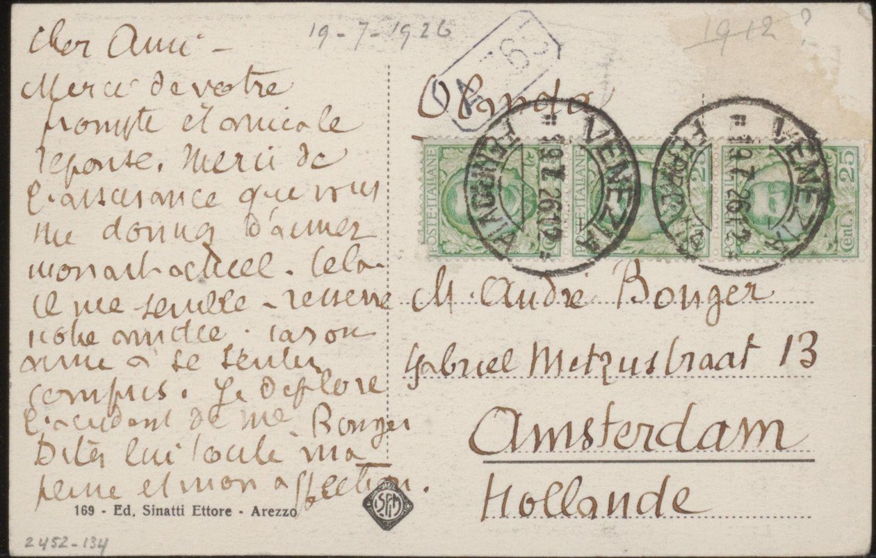 Postkarte an Andries Bonger von Emile Bernard