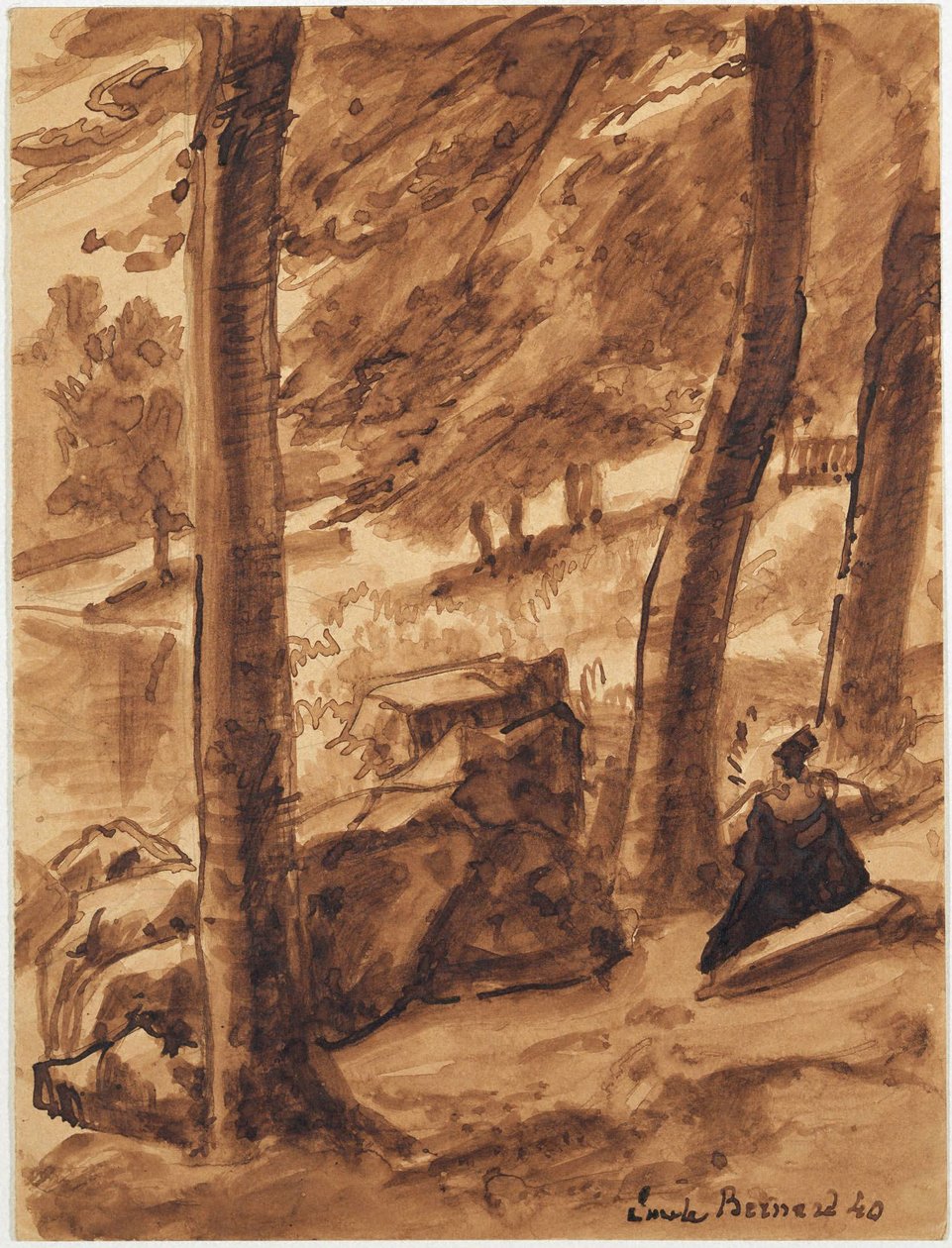 Waldszene mit Figur von Emile Bernard