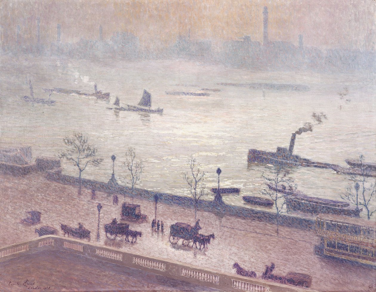 Lichtreflexionen am Morgen auf der Themse in London von Emile Claus