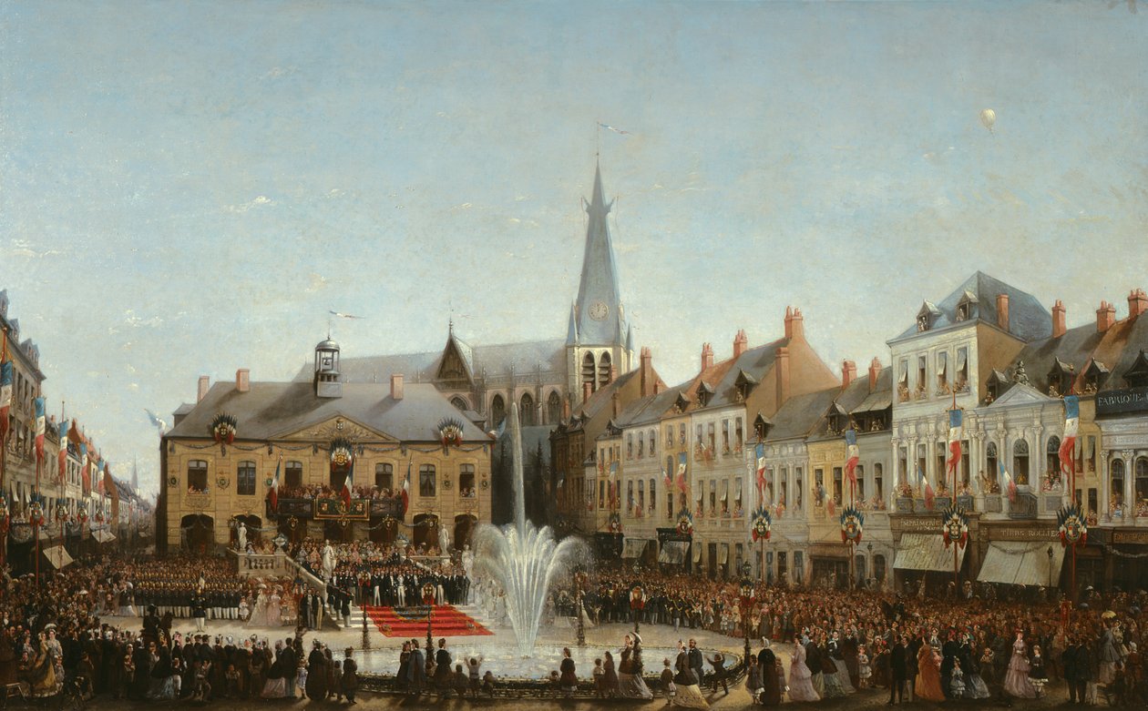 Zeremonie der Einweihung des Wassers der Lys in Tourcoing, 1863 von Emile Defrenne