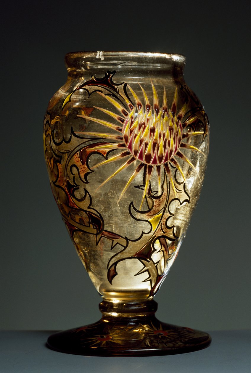 Rauchglasvase mit Emailverzierungen, ca. 1890, Nancy, Frankreich von Emile Galle