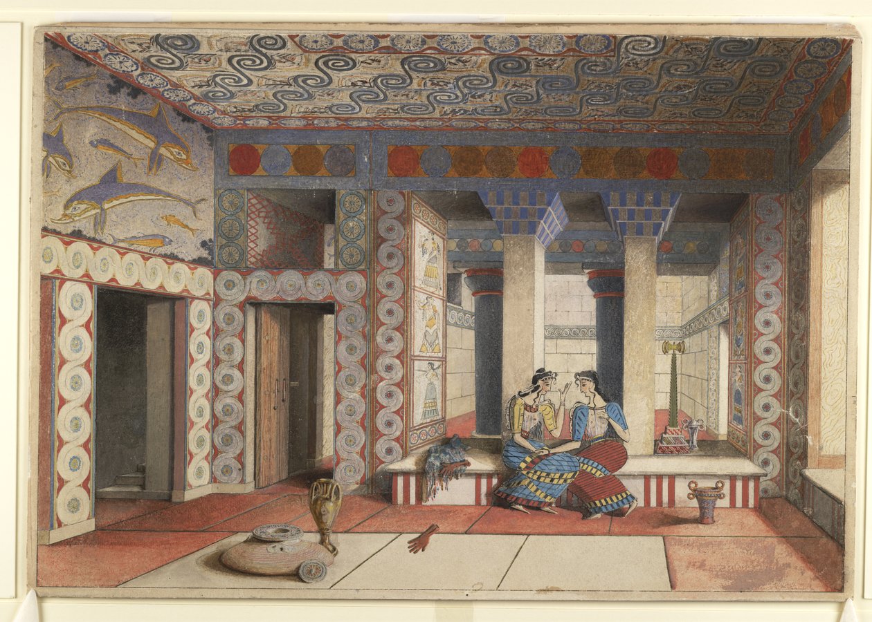 Gemälde des neu gestalteten Königinnen-Megarons aus dem Palast von Minos in Knossos von Emile Gilliéron