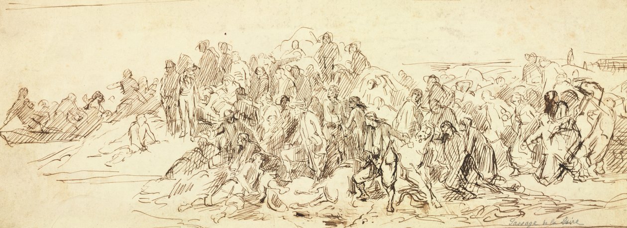 Überquerung der Loire im Oktober 1793 (Tinte auf Papier) von Emile Jean Horace Vernet