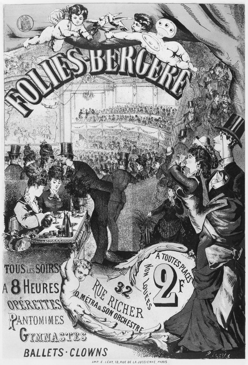 Plakat zur Werbung für das Folies Bergere, rue Richer, Paris, 1875 von Emile Levy