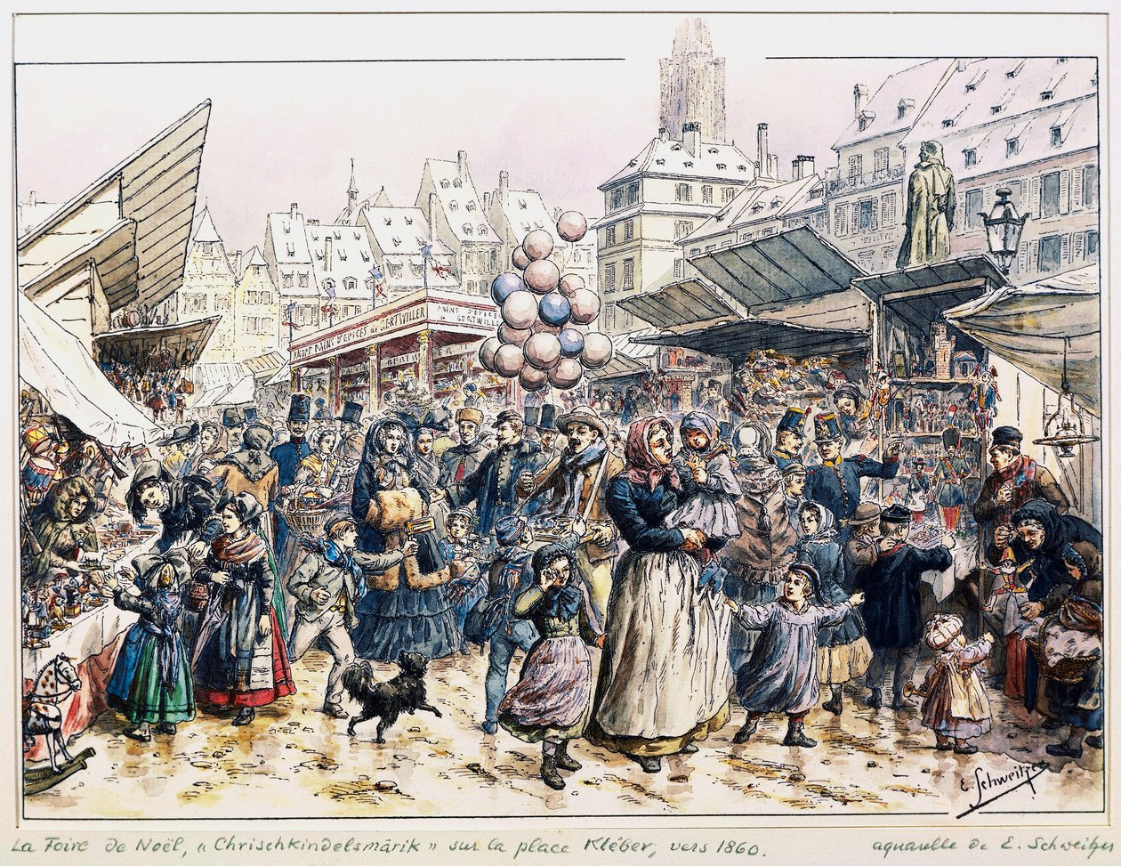 Weihnachtsmarkt auf dem Place Kleber in Straßburg von Emile Schweitzer