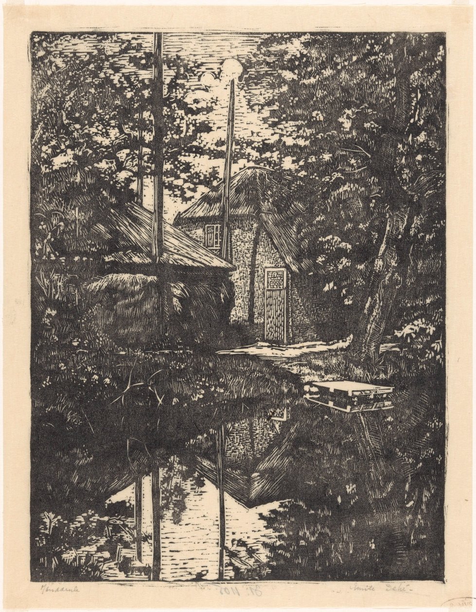 Bauernhof und Heuschuppen am Wasser von Emilius Wilhelmus Dehé (signed by artist)