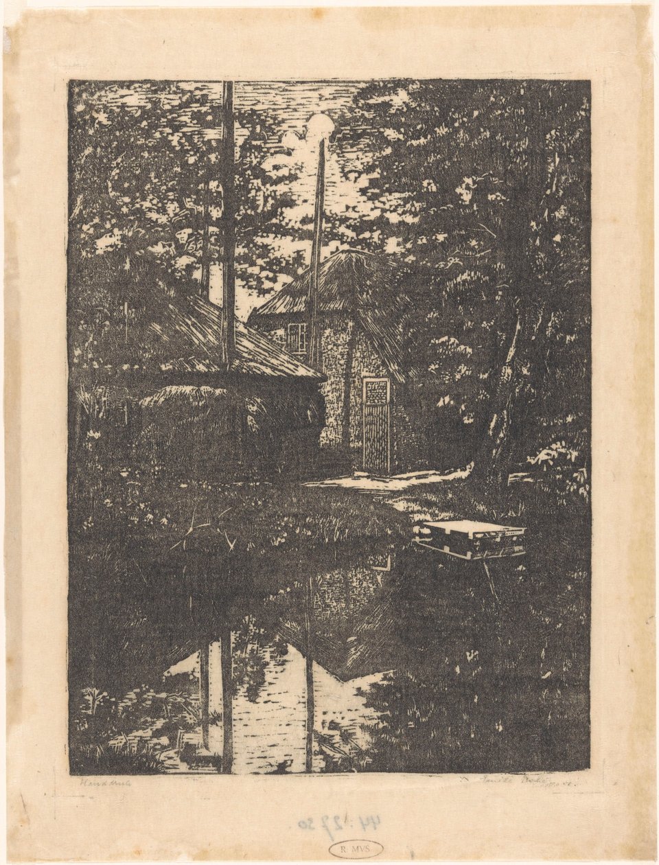 Bauernhof und Heuschuppen am Wasser von Emilius Wilhelmus Dehé (signed by artist)