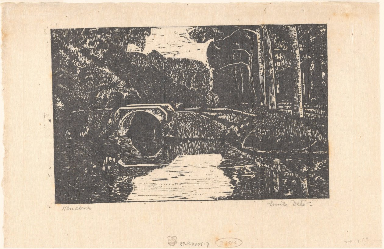 Brücke über einen Graben im Wald von Emilius Wilhelmus Dehé (signed by artist)