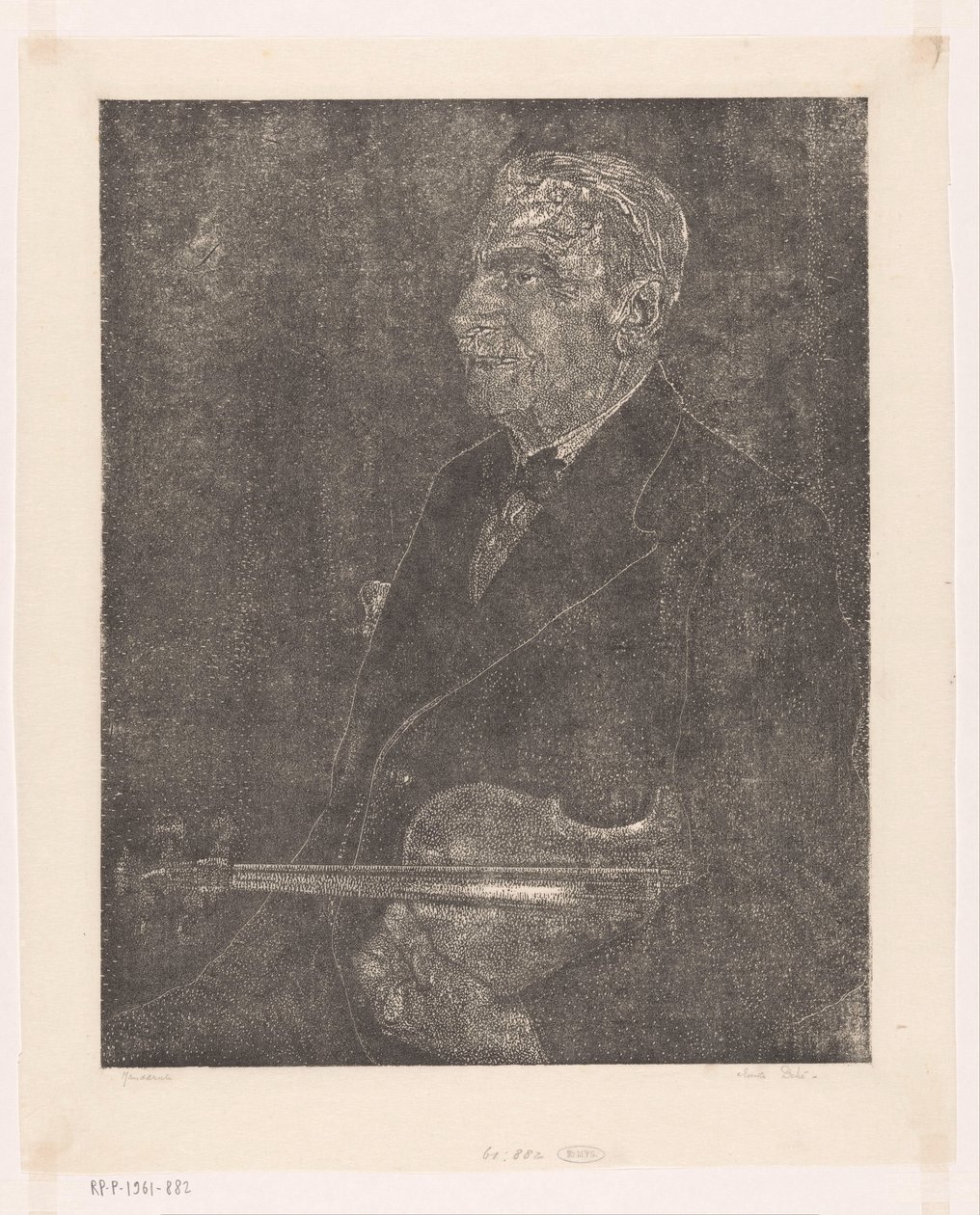 Porträt des Vaters des Künstlers mit Geige von Emilius Wilhelmus Dehé (signed by artist)