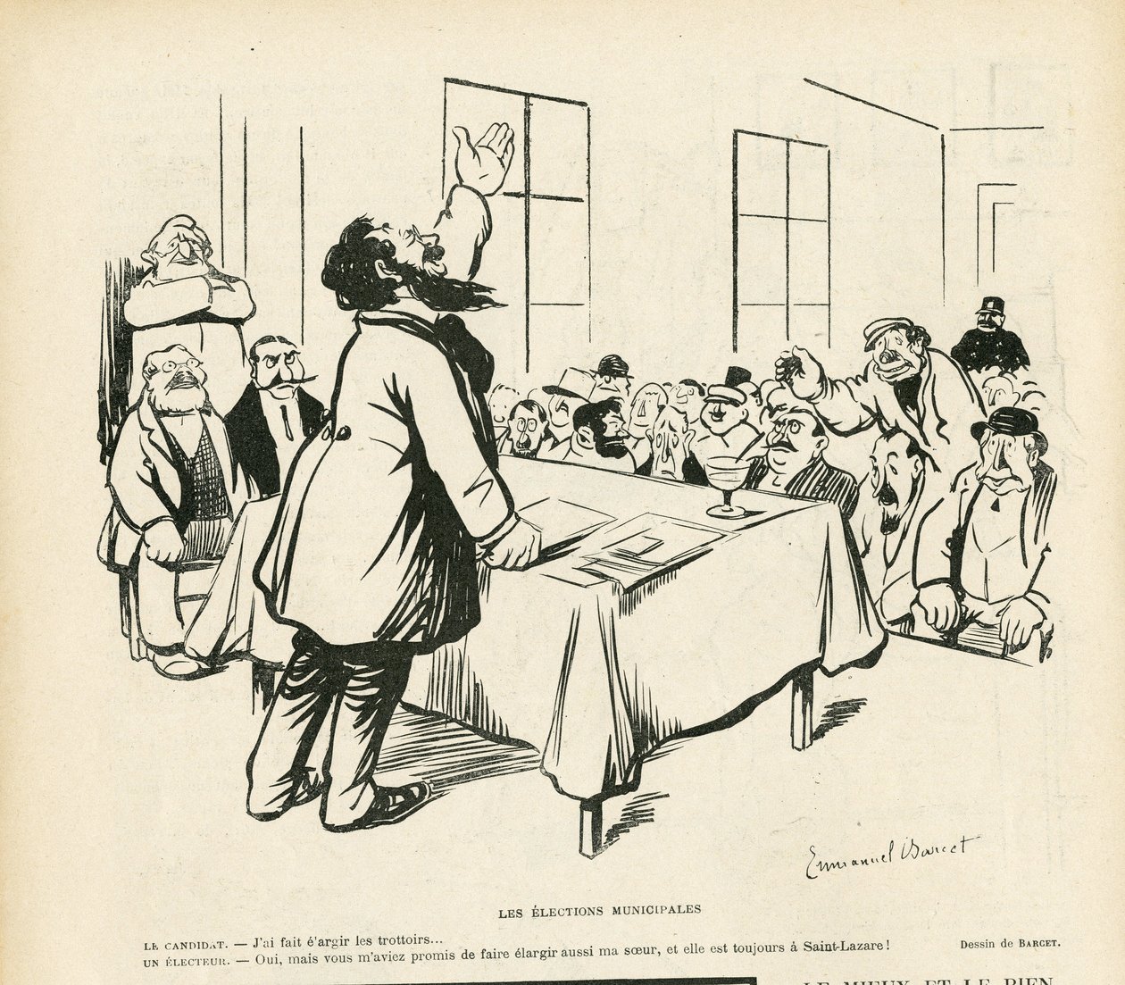 Illustration von Emmanuel Barcet in Le Rire, 09/05/08 - Kommunalwahlen - Wahlen, Politische Versammlung, Versammlung, Wahlversammlung, Kommunalwahlen von Emmanuel Barcet