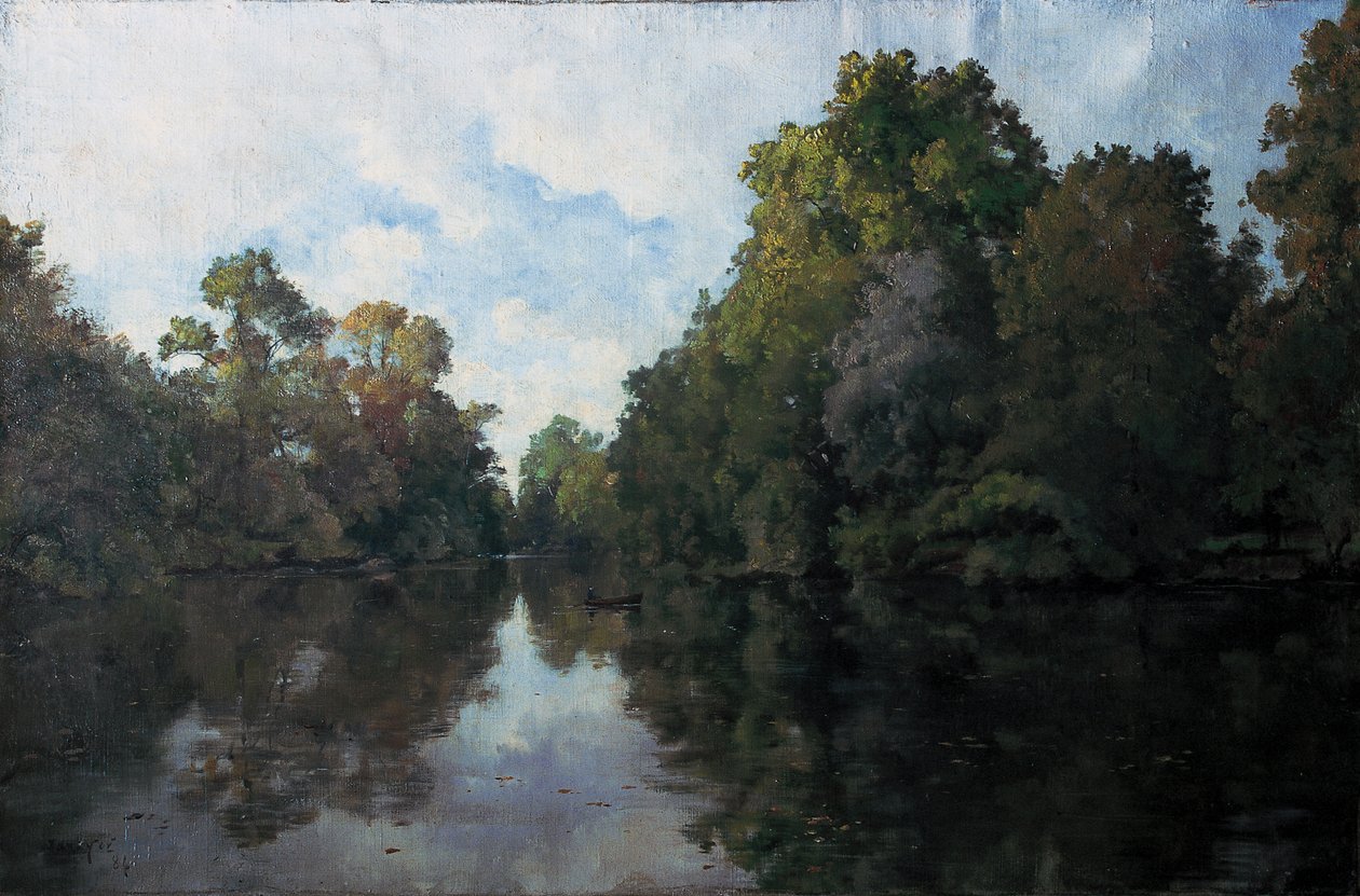Clisson, La Sèvre in der Nähe der Mühle, die Bäume der Garenne Lemot von Emmanuel Lansyer