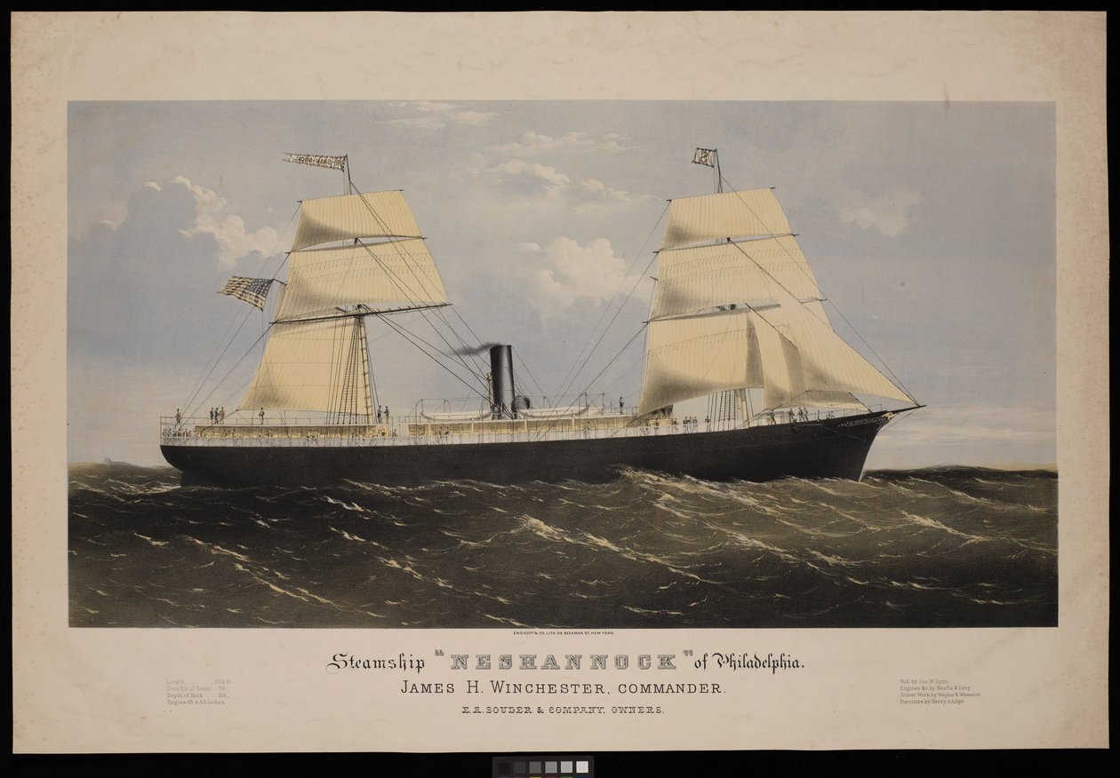 Dampfschiff Neshannock aus Philadelphia. James H Winchester, Kommandant. E A Souder & Company, Eigentümer von Endicott Endicott
