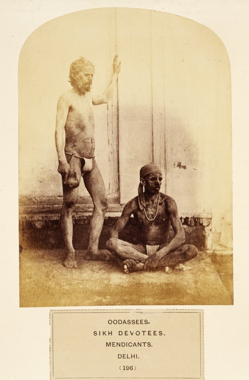 Oodassees, Sikh-Gläubige, Bettler, Delhi, aus Die Völker Indiens, von J. Forbes Watson, veröffentlicht 1868 von English Photographer