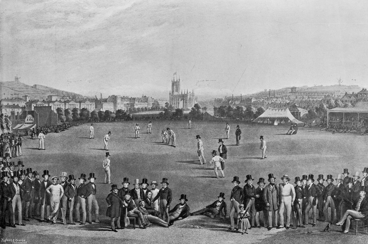 Das Kricketspiel zwischen Sussex und Kent in Brighton, aus einem ursprünglich 1849 veröffentlichten Druck, aus Berühmte Kricketspieler und Kricketplätze, veröffentlicht von Hudson und Kearns, 1895 von English Photographer