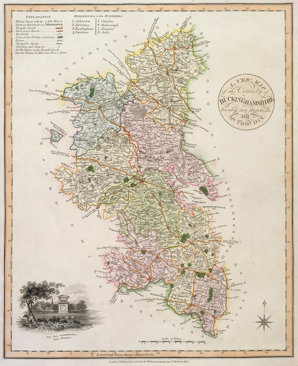 Eine neue Karte der Grafschaft Buckinghamshire, 1816 von English School