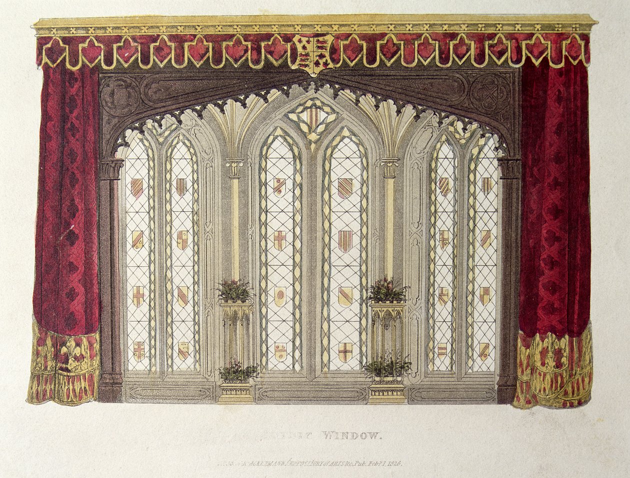 Ein Satz fortgesetzter französischer Vorhänge, Tafel 33 aus Ackermanns Repository of Arts, veröffentlicht 1811 von English School