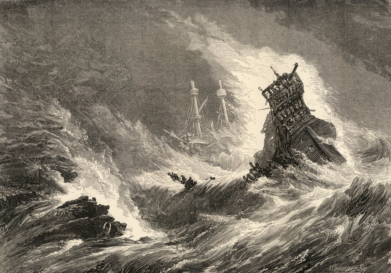 Ein Schiff der spanischen Armada, an der Westküste Irlands gestrandet, Illustration aus 