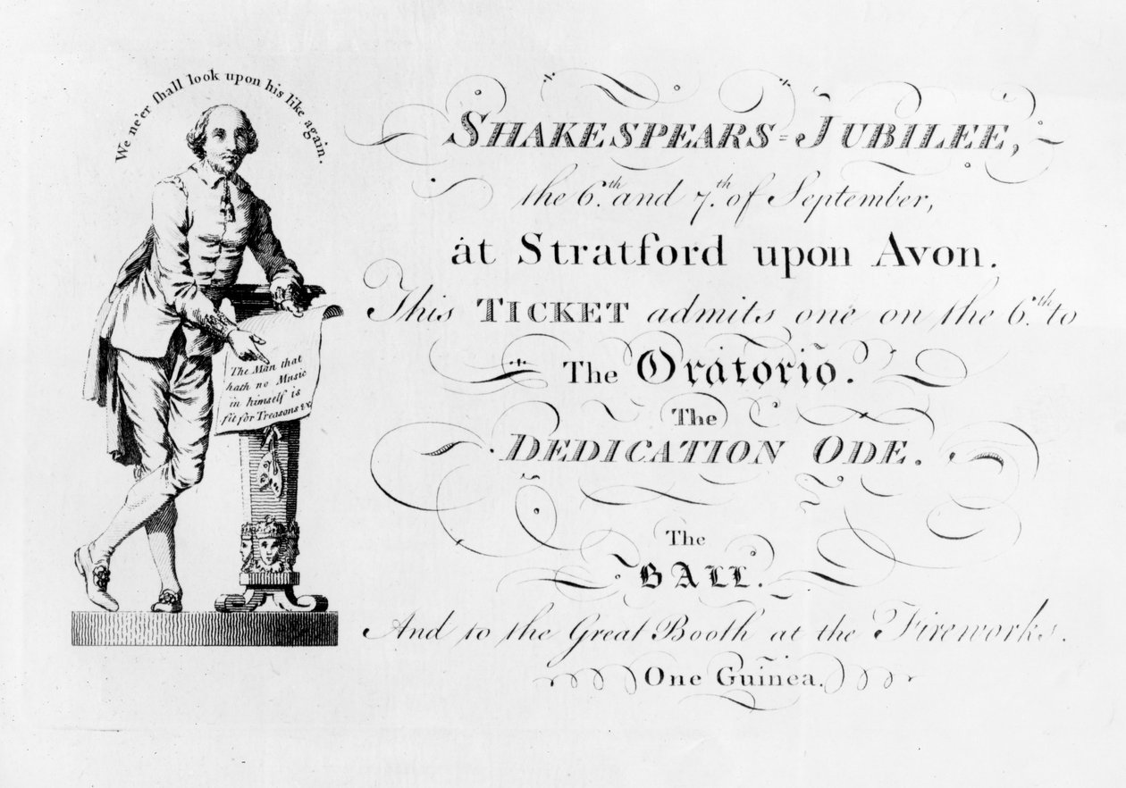 Ein Ticket für die Shakespeare-Jubiläumsfeierlichkeiten, 1769 von English School
