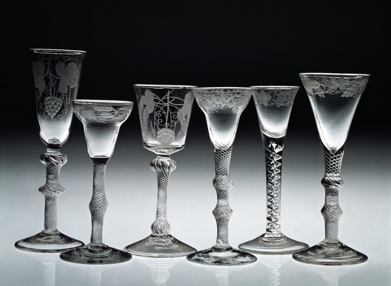 Luftgedrehte Gläser, 1750-60 von English School