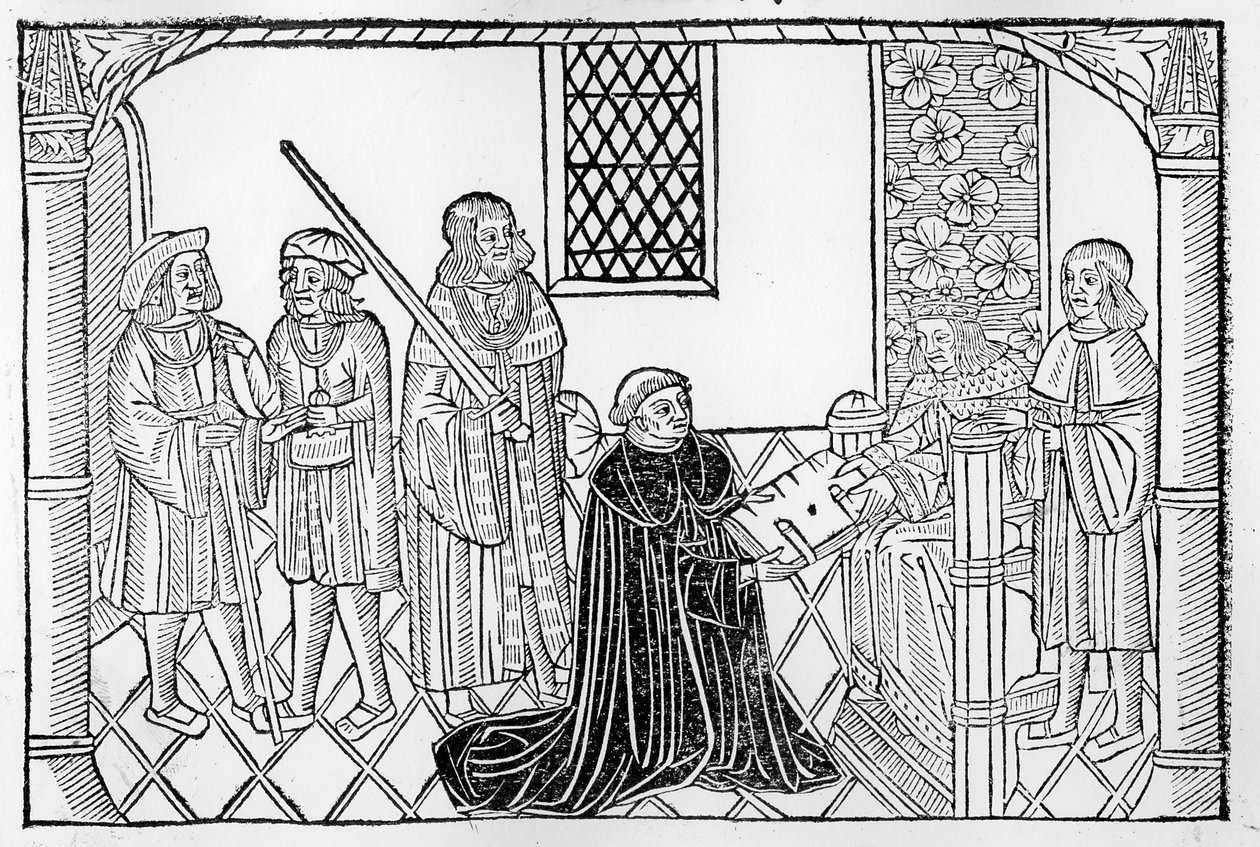 Earl Rivers überreicht sein Buch an Edward IV von English School