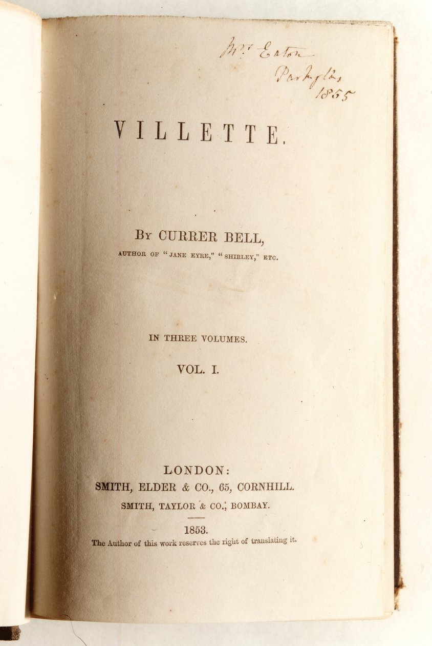 Frontispiz für Villette von Currer Bell, veröffentlicht von Smith, Elder & Co. im Jahr 1853 von English School