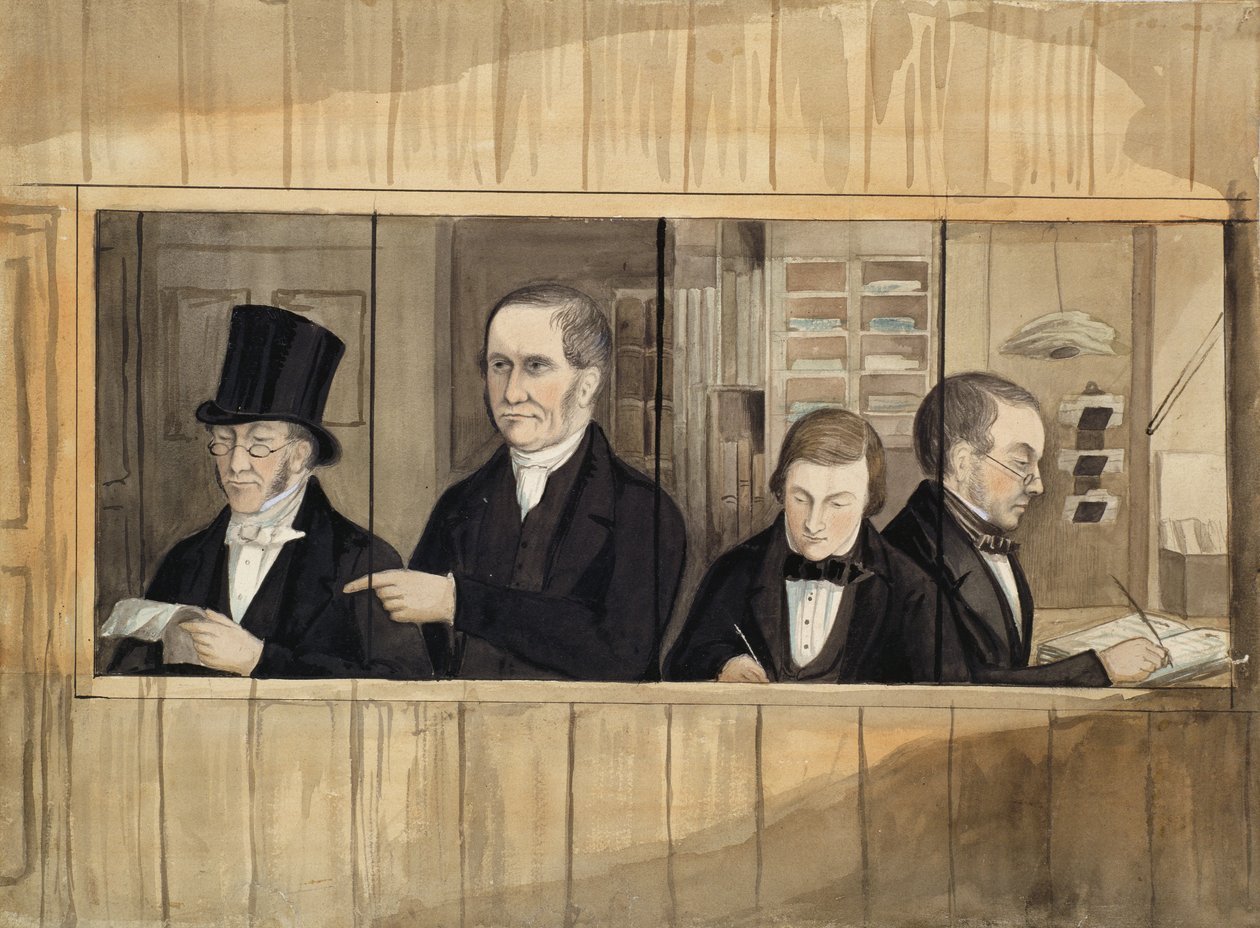Innenraum des Büros von Messrs. Charles Greenwood und Company, ca. 1840 von English School